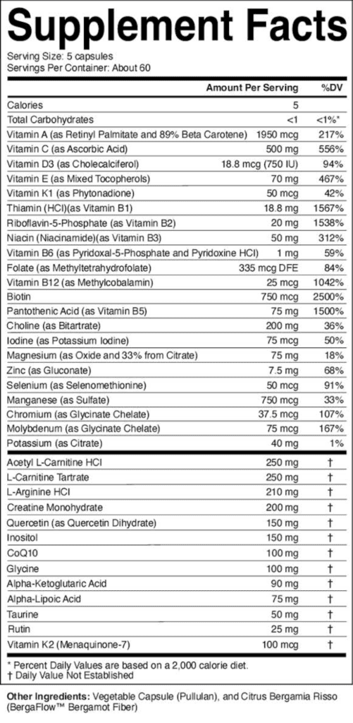 EnergyNeeds® Supplement Facts label